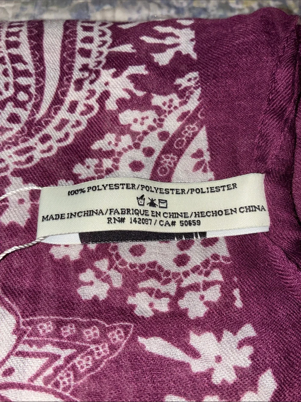Simply Noelle Burgandy Maroon Red and White Paisley Shawl Scarf Wrap 37” X 70.5”
